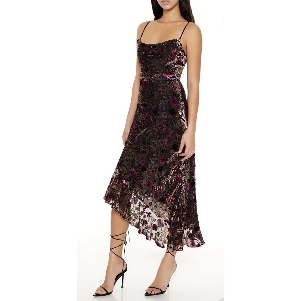 Y2K Sheer Burnout Velvet Floral Slip Dress Dark Coquette Grunge Fairy Asymetric - Picture 3 of 16